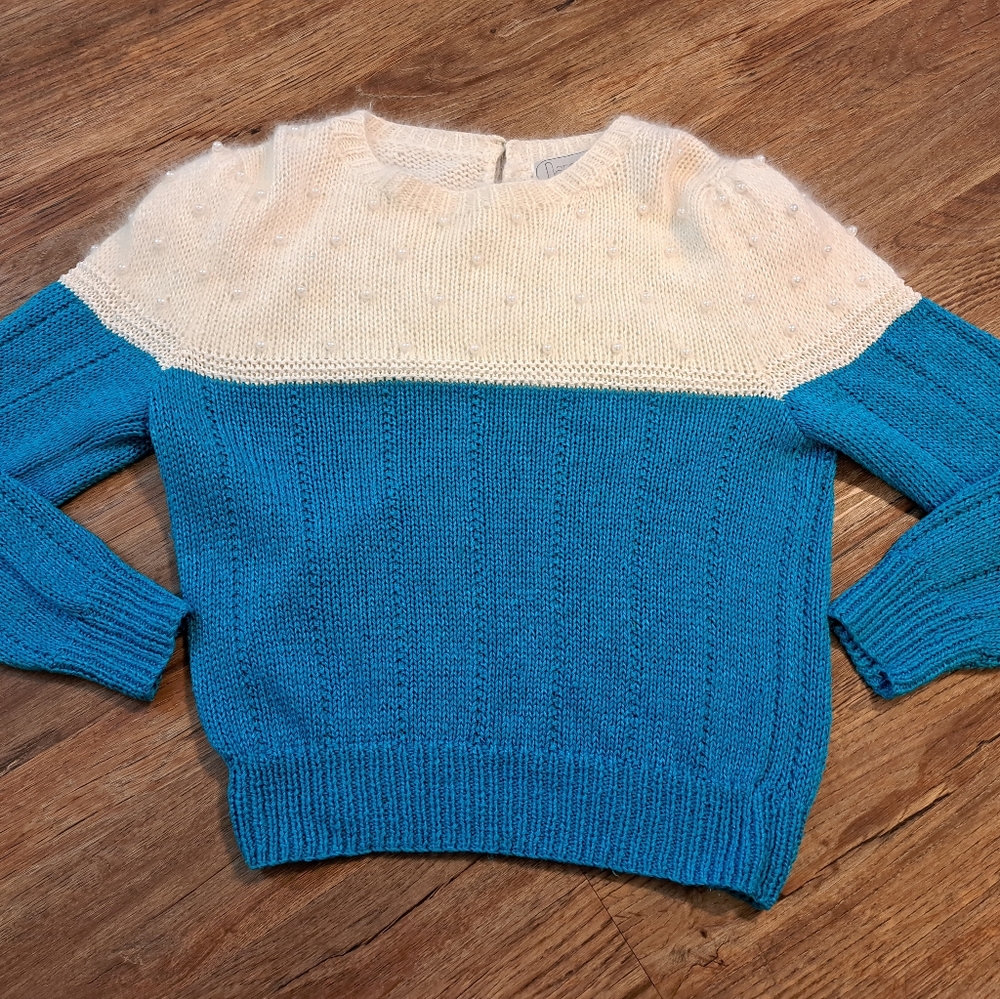Vintage Nannell Size Small Turquoise White Sweater